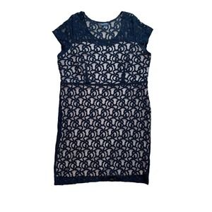 Lane Bryant Size 24 Dress Lace Formal Black Cocktail EUC Plus Lined Nude Tan